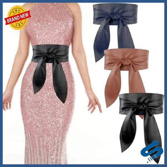 3-Pack Women\'s PU Leather Obi Belts Wide Waistband Knotted Dress Belt main image 4